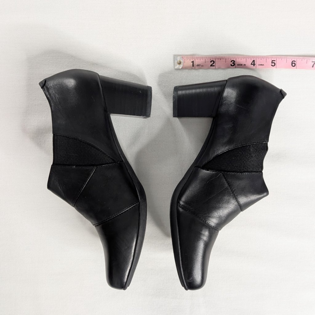 Abeo Black Leather Slip On Bow Detail Block Heel Booties Built In Orthotics New — image 3 of 8